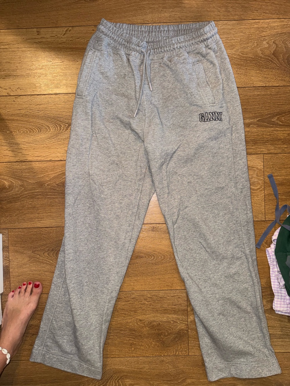 Ganni Gray Wide-Leg Sweatpants with Logo